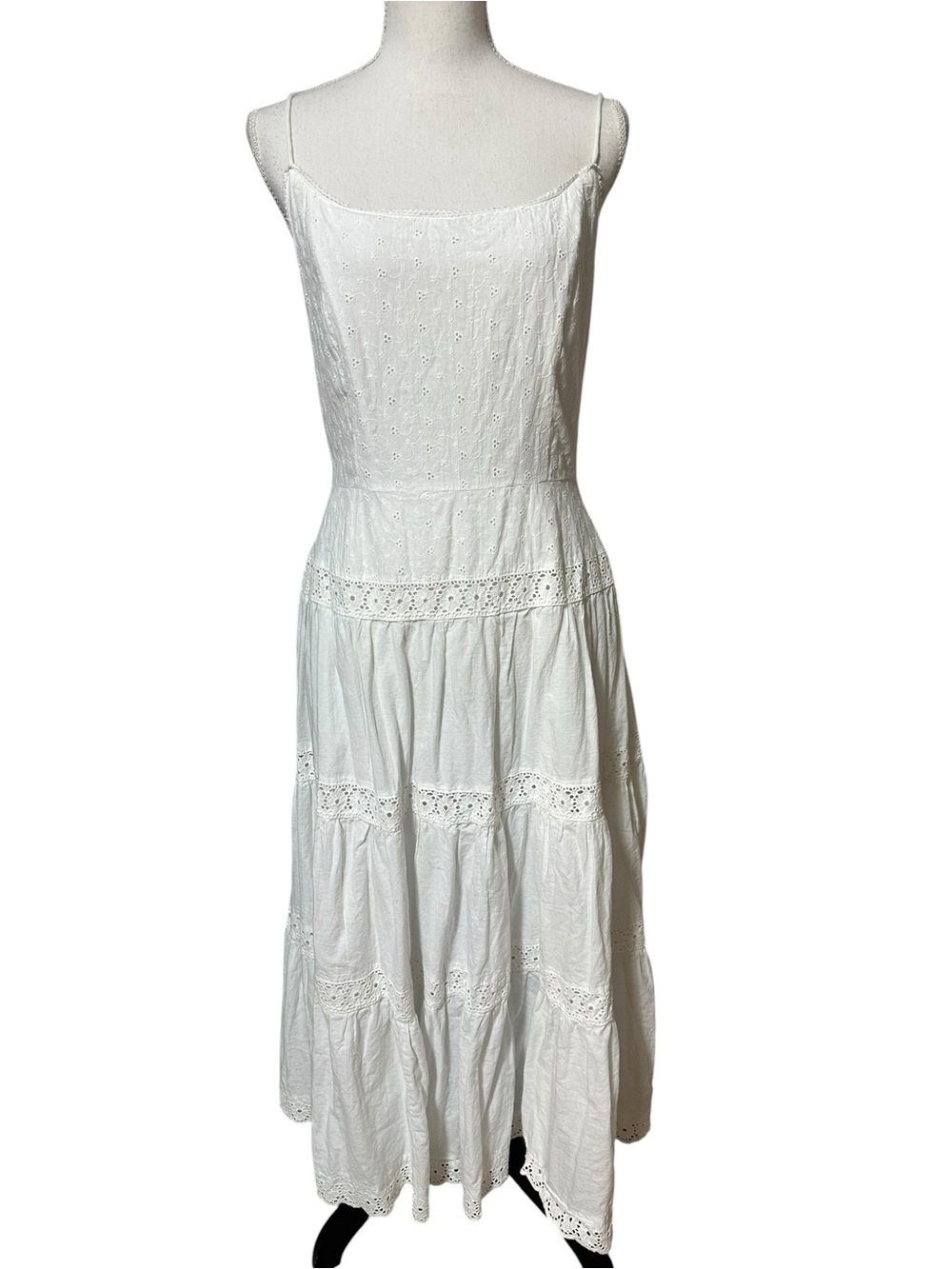 Jessica Howard White Eyelet Spaghetti-Strap Tiered Maxi Dress